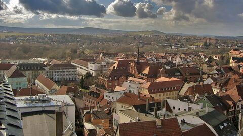 Amtsgericht Fulda 2009 Das Bild zeigt das Amtsgericht Fulda mit den umgebenden Bauten im Jahr 2009 aus der Vogelperspektive