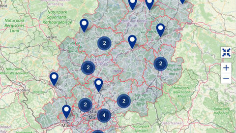 Karte mit markierten Standorten von Ausbildungsgerichten.
