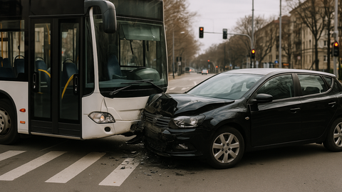 Verkehrsunfall mit Bus und Auto