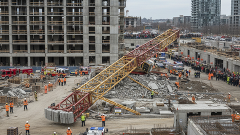 Umgestürzter Kran auf einer Baustelle